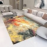 Hochflor Teppich Wohnzimmerteppich 80 x 160 cm Gelbe Rote Schwarze Abstrakte Tintenkunst Home In- & Outdoor-Teppich Short Pile Rug Ideal für Küche und Esszimmer, auch für den Außenb