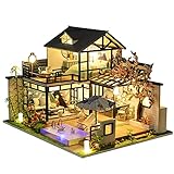 Maril Miniatur-3D-Gewächshaus-Mit, Holz Puppenhaus mit Möbel-Bastelsets für 14 Jahre für Erwachsene, DIY-Holzpuppenhaus-Kit mit LED-Licht, Plus Staubschutz und Musikbewegung, Geschenk für M