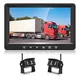 Hodozzy Digitales kabelloses Rückfahrkamera Set, 7' Monitor Kabelloser Rückfahrmonitor + IP68 Wasserdicht 2 Rückfahrkameras für Bus/LKW/Anhänger/Wohnmobil/Wohnmobil/B