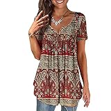 BAINA Damen T-Shirt Blumen V Ausschnitt Sommer Oberteil Casual Lose Übergröße Tuniken Tops Für Frauen Longshirt Oversize Bluse Kurzarm M - 4XL