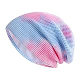 Übergroße Slouchy Beanie-Mütze für Damen und Herren, atmungsaktiv, bunt, lang, Baggy Skull Cap für Sommer Winter Gr. Einheitsgröße, Blau/Pink