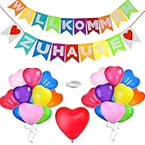 QIMMU Willkommen Zuhause Girlande, 20 Pcs Herzform Ballon, Herzlich Willkommen Girlande, Welcome Back Deko, Willkommensdeko, Girlande Herzlich Willkommen Banner, Für Zuhause, Party, Empfang