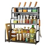 Photo Frame An der Wand befestigter Kochgeschirr-Organizer,Gewürzregal, 3 Ebenen, Küchen-Wand-Aufbewahrungs-Organizer,Gewürz,40cm,mit 4 Haken,Schwarzes M