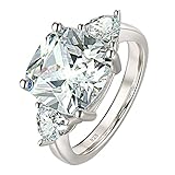 DJMJHG DREI-Steine-Kissen Dreieck-Schnitt-Verlobungs-Hochzeitsring für Frauen 925 Silber Kubikzircon Luxus-Schmuck 5