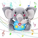 Tacobear Elefant Plüsch Spielzeug Plüschtier Elefant Interaktiv Musik Sound Spielzeug Elefant Kuscheltier mit Musik Licht Funktion Lernspielzeug Musikwürfel für Baby Kleinkinder ab 6 M