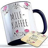 Milfkaffee Tasse mit Untersetzer Milf Kaffee Geschenk lustige Sprüchetasse Sarkasmustasse Fun Funtasse (5 Farben), Farbe: Blauer Henk