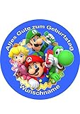 Für den Geburtstag ein Tortenbild-Wunschname, Zuckerbild mit dem Motiv: Mario Bros, Essbares Foto für Torten, Tortenbild, Tortenaufleger Ø 20cm - Super Qualität, 4012