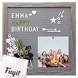 Fuyit Felt Letter Board Holz und Filz 12'x12',Grau Eva Veränderbar Buchstaben Board Retro Felt mit 600 Weiß&Gold&Schwarz Buchstaben&Zahlen und Emojis&Kursive Wörter,Ständer und B