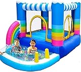 WUTONG Paddling-Pools Kinder-aufblasbares Bounce House-aufblasbares Schloss mit 350 Watt-Pool-Regenbogen-Blow-Up innen und im Freien klein Indoor-R