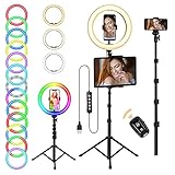 Opard Ringlicht mit Stativ, LED Selfie Ringleuchte mit Stativ und Handyhalterung，12 Farbe & 8 Lichtmodi & 10 Helligkeitsstufen RGB Ringlicht für Live-Stream Fotografie Make-Up Vlog YouTube TikTok