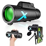 Monokular, 12x50 Starscope Monokular Teleskop Wasserdicht Zoom HD Monokular Objektiv FMC BAK4 Fernrohr mit Handyhalter und Stativ für Ballspiele Vogelbeobachtung Reisen Jagd Konzert Camping