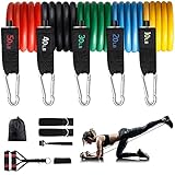 Resistance Bands Widerstandsbänder Set, 5 Fitnessbänder mit 150 lbs Widerstand, Widerstandsbänder aus Naturlatex, Expander für Krafttraining, 5 Bänder, Griffe, Fußschlaufen, Türanker & Trag