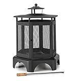 blumfeldt Mandala - Gartenkamin, Feuerschale, Terrassenofen, Feuerstelle, brünierter Stahl, Funkenschutz, Laternen-Design, Gitternetzflächen, Befeuerungstür, Ascherost, schw