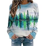 Komiseup Landschaft Druck Sweatshirt Damen Langarm Rundhals Pullover Oberteile Teenager Mädchen Schöner Muster Langarmshirt Lose Pulli Top