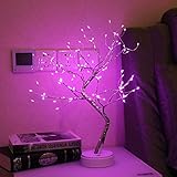 GUOCHENG Sternenhimmel-LED-Lichterkette aus Kupfer, mit Batterie, USB, dekoratives Nachtlicht, 60 cm, mit 108 rosafarbenen LEDs, Glühwürmchen, Hochzeit, Schlafzimmer (Silber-Rosa)