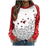 Azruma Sweatshirt für Damen Valentinstag bedrucktes Pullover Freizeit Rundhals Langarmshirt Lässige Blusen Crew Neck women's jumpers Lockere Oberteile Oversize Streetwear mode Tunika Tops Hemdb