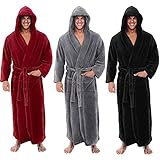 Jaysis Herren Bademantel Morgenmantel Kimono Lässiges Warm Weich mit Gürtel Kapuze und Taschen Manner Flauschig Plüsch Lang Robe Saunamantel für Spa und Urlaub Duschmantel für Herbst W