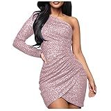 HHWY Partykleid Damen Elegant Für Hochzeit - Frauen Einfarbig Sexy One Shoulder Slim Fit Minikleid Sexy Kurz Eng Abendkleid Glitzer Cocktailkleid Weihnachtskleid Festkleid Eleg