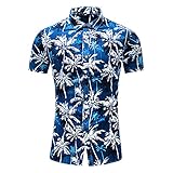 Strandshirt Herren Sommer Basic Slim Fit Stretch Herren Shirt Modern Mode Strickjacke Kokosnussbaum Druck Herren Kurzarm Casual Urlaub Herren H