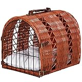 Pawhut Katzenbett mit Kissen, Katzenkorb, Transportbox mit Griffen, Weide, Braun, 42 x 35 x 37