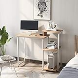 【 Freiheit 】Computertisch mit 3 Ebenen Ablageflächen Schreibtisch Tisch mit Bücherregal Laptoptisch mit Stahlrahmen für kleine Räume Zuhause Büro Arbeitsp