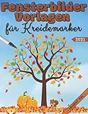 XXL Herbst Fensterbilder Vorlagen für Kreidemarker: Herbstmotive für Kinder und Erwachsene - Halloween Window C