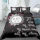 Meimall Jugendbett-Set, Kinderbettwäsche, Planet Kunst Liebe Schwarz 240X200 cm Für Jungen Und Mädchen, Teenager-Bettwäsche-Set, 3D-Digitaldruck Polyesterfaser Ist Super W