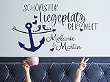 Wandtattoo personalisiert Zwei Namen, Schlafzimmer mit Spruch Schönster Liegeplatz der Welt und Anker / 101x57cm / 049 königsb