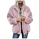 Mantel Damen Winter Elegant Casual Warm Halten Teddy-Fleece PlüSch Mantel Mit Revers Lose Langarm Oversized Sherpa Teddy-Jacke Coat Sweatshirt ReißVerschluss Leopardenmuster Warmer Strickjacke Outw