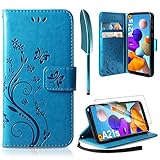 AROYI Lederhülle Kompatibel mit Samsung Galaxy A21s Hülle und Schutzfolie, Flip Wallet Handyhülle PU Leder Tasche Case Kartensteckplätzen Schutzhülle Kompatibel mit Samsung Galaxy A21