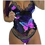 Overdose Damen Schmetterlings-Tierdruck-Spitze-Unterhemd-Schlüpfer-Pyjama-Set für Z