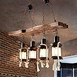 Chents Kronleuchter Nostalgische Pendelleuchten Vintage Pendelleuchte E27 Industrie Kronleuchter Retro Holz Hängende Beleuchtung Schwarz Eisen und Glas Lampenschirm Höhenverstellbarer L