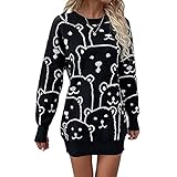 Atmungsaktive Mädchen Langarm Strickwaren Herbst Winter Damen Temperament Cartoon Tier Rundkragen Lose Pullover Strickoberteile, Schwarz , S