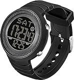 Digitale Armbanduhr für Outdoor-Sportarten, wasserdichte Uhren für Herren, Dualzeit-Armbanduhr, Stoppuhr, Alarm, LED-Hintergrundbeleuchtung, Geschenke für Kinder, einfach zu lesen, schwarz,