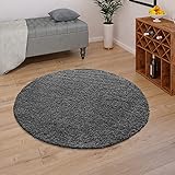 TT Home Teppich Hochflor Wohnzimmer Shaggy Soft Und Flauschig Moderne Unifarbene Designs, Farbe: Anthrazit, Größe:Ø 120 cm R