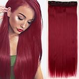 66cm Haarteil Clip in Extensions 1 Tresse 5 Clips Haarverlängerung Human Hair wie Echthaar Glatt Lila Rot 26'(66cm)-120g