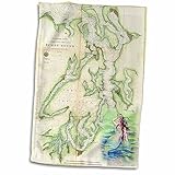 3D Rose Druck von Vintage Nautical Puget Sound Map TWL_214252_1 Handtuch, 38,1 x 55,9