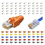 RJ45 Stecker, Eine Box 50 CrimpSteckern, CAT6, CAT6A,CAT5E Ethernet Kabel Crimp Stecker, transparente Netzwerkstecker für 18-24 AWG Netzwerkkabel und 50 farbige Knick