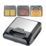 UMYMAYDO1 3 in 1 Sandwichmaker, Elektrische Waffeleisen, Grill, Doppelte Antihaftbeschichtung, 3 Abnehmbare Platten Backbleche für Panini, Pfannkuchen, Brot backen, Küch, Frühstück
