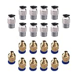 CESFONJER 10 PCS E3D V6/ PC4-M10 Stecker gerade Pneumatik PTFE Tube Push In Quick Fitting-Anschluss, 10 PCS 1.75mm 3D Drucker PC4-M6 Push in PTFE-Schlauch Tube pneumatische Steckanschlü