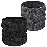 Schal Damen Herren Schlauchschal Winter Schal Warm Loop Schal Nackenwärmer Halswärmer Dick Fleece Schal Strick Halstuch Buff Schal Sport Schal für Motorrad Fahrrad Ski(2pcs, Schwarz+Dunkelgrau)