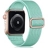 Oielai Solo Loop Armband Kompatibel mit Apple Watch Armband 45mm 44mm 42mm 41mm 40mm 38mm, Verstellbares Nylon Sport Ersatz Armband für iWatch SE Series 7/6/5/4/3/2/1, 38mm/40mm/41mm, Türkis Grü