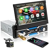 Podofo Autoradio mit navi Bluetooth Android Autoradio mit 7 Zoll Bildschirm RüCkfahrkamera ,1din mit Ausfahrbarem Display Car Radio Touchscreen USB WiFi Mirror Link füR Android/IOS