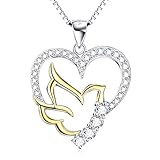 925 Sterling Silber Tauben Vögel Faith Hope Love Halskette mit Anhänger Herz offen, 45,7 
