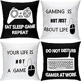 Boao 4 Stück Spielen Spieler Kissenbezug Videospiel Kissenbezüge für Spielen Fan Videospiel Themen Party Sofa Lustige Neuheit Geschenk Halloween Weihnachten Dekoration, 45 x 45