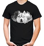 Husky Männer und Herren T-Shirt | Siberian Dog Hund (Schwarz, XXXXL)