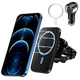 Handy-Autohalterung mit Ladefunktion für Mag-Safe / iPhone12-Serie/Samsung etc (mit Metallplatte),Kabellose Kfz-Handyladegeräte, QC3.0 Adapter 15W Qi Auto Schnellladehalterung, Lüftungshalterung