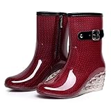 Riou Gummistiefel Damen Halbhoch Outdoor Wasserdicht rutschfest Wedge Keilabsatz Mode Casual Mode Elegante Casual Regenstiefel Regenschuhe Rain B