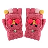 Kinder Halbfinger Handschuhe, Cartoon Fingerhandschuhe Strickhandschuhe Thermohandschuhe mit Klappe, Outdoor, Ski, Winter für Kinder 8-14 Jahre Jungen Mädchen Skifahren Wandern R