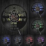 Get Yo Ass To The Gym Vintage Vinyl-Schallplatten-Wanduhr Workout Hantel Fitness Vintage Uhr modernes Design Geschenke LED-L